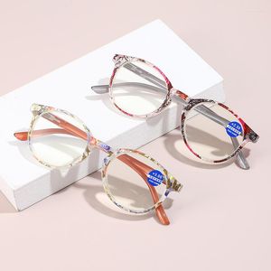 Lunettes de soleil rondes lunettes de lecture dames printemps charnière classique impression fleur cadre femmes HD rétro lecteurs femme Anti lumière bleue lunettes