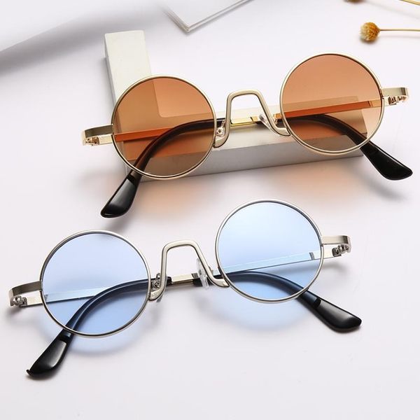 Lunettes de soleil Round Steam Punk Men Femmes Designer Small Circle Sun Sun Vintage Metal Frame Driving Eyewear 9-BLS9301 240P