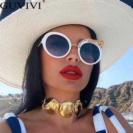Gafas de sol Gafas de sol redondas Mujeres Diseñador de marcas de lujo Ciras de circón Sol UV400 Ejeglases Personalidad Gueribles Crystal Leopard Shades YQ240407