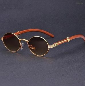 Lunettes de Soleil Rondes Vintage Steampunk Pour Femme Bois Mode Lunettes Shades