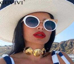 Gafas de sol Round Women Diseñador de marca de lujo Corias de circón Sol UV400 EXTAGLASSES Eyewear de gafas Cristal Leopardo Sombras 2210142987086