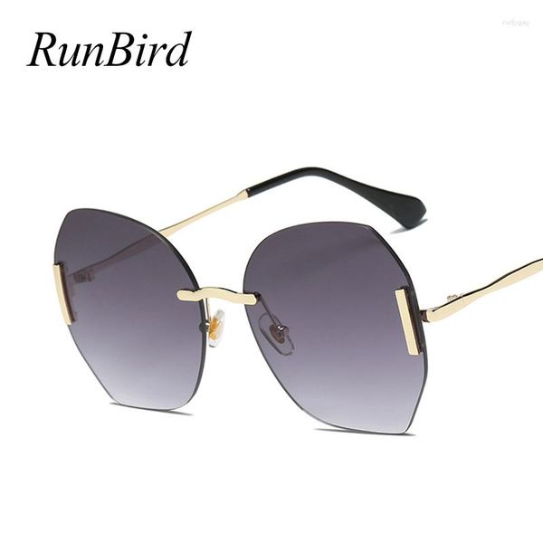 Gafas de sol RunBird Elegantes sin montura Mujeres de gran tamaño Forma redonda Diseñador clásico Glasse Purple Driving 5173 R