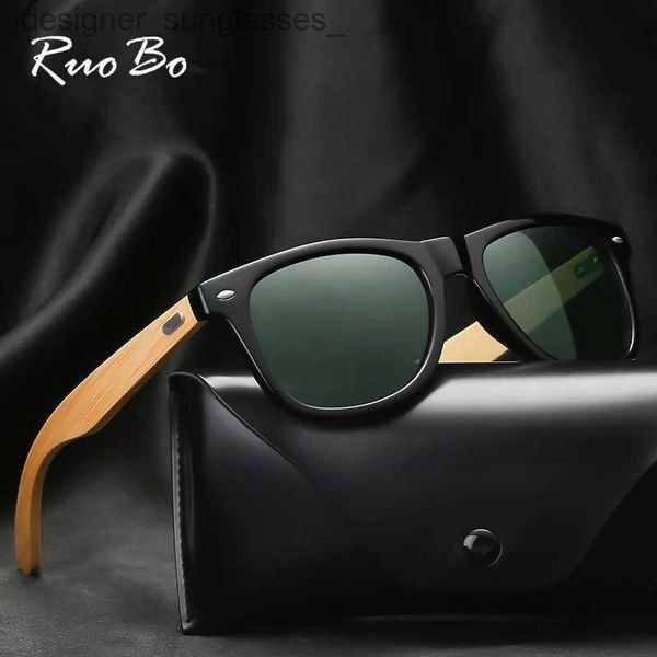 Sunglasses RUOBO Gafas De Sol Polarizadas De Madera De Bambú Para Hombres Mujeres Retro Diseñador Recubrimiento Espejo Conducción Visión Nocturna Gafas De Sol UV400 De SolL231214