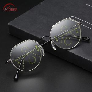 Zonnebrillen Scober retro mode polygon frame intelligentie progressieve multifocale commerciële leesbril bifocaal 1 1 5 2 tot 4 301T