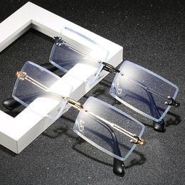Gafas de sol Seemfly 2023 Anti luz azul gafas marco mujeres hombres sin montura moda lujo cuadrado lente transparente gafas espejo liso gafas