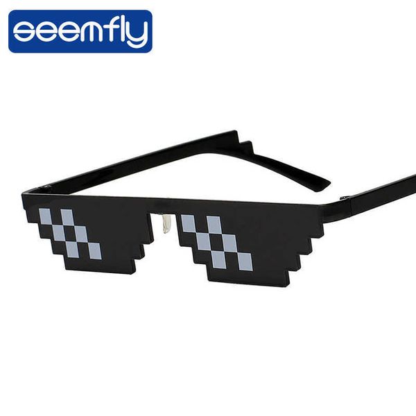 Lunettes de soleil semblefly lunettes drôles femmes hommes marque polygonale Thug vie lunettes de soleil mosaïque masculine 8 Bits Style Pixel Sun verre mode J230422