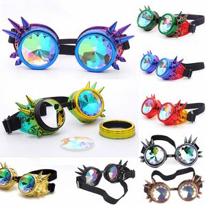 Gafas de sol que venden Caleidoscopio Gafas de arco iris Lentes de cristal Hombres Mujeres Remache Steampunk Gafas Cosplay Vintage Gafas góticas 230419