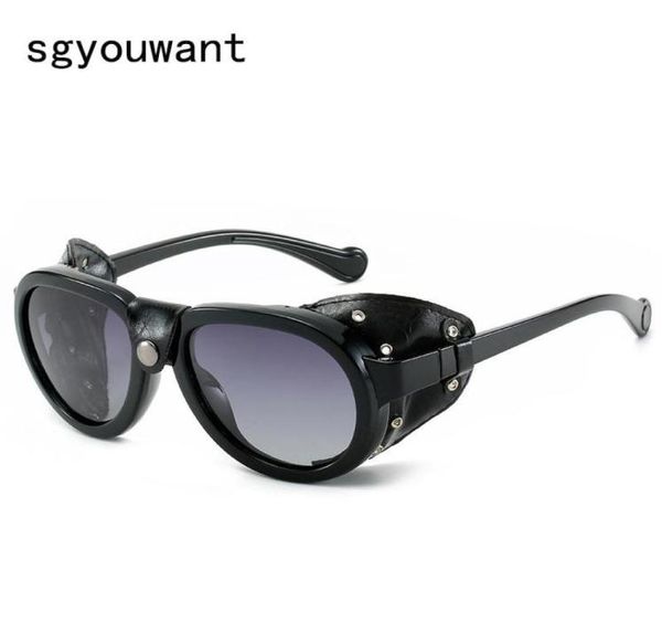 Lunettes de soleil Sgyouwant hommes mode Vintage SteamPunk lunettes de soleil polarisées en cuir bouclier latéral Punk lunettes 1567350