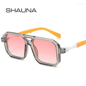 Zonnebril SHAUNA Dubbele Bruggen Vierkant Damesmode Gradient Shades UV400 Retro Polygon Heren Zonnebril