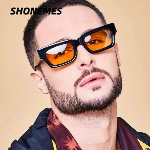 Lunettes de soleil shonèmes carrés hommes élégants femmes femme épais cames de cadre extérieur uv400 verres de soleil orange brun pour unisexe