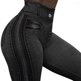 Zonnebril Skinny Imitatie Jeans Womens Leggings Hip Lifting Rits Print Hoge taille elastische broek voor sport Damesbroeken