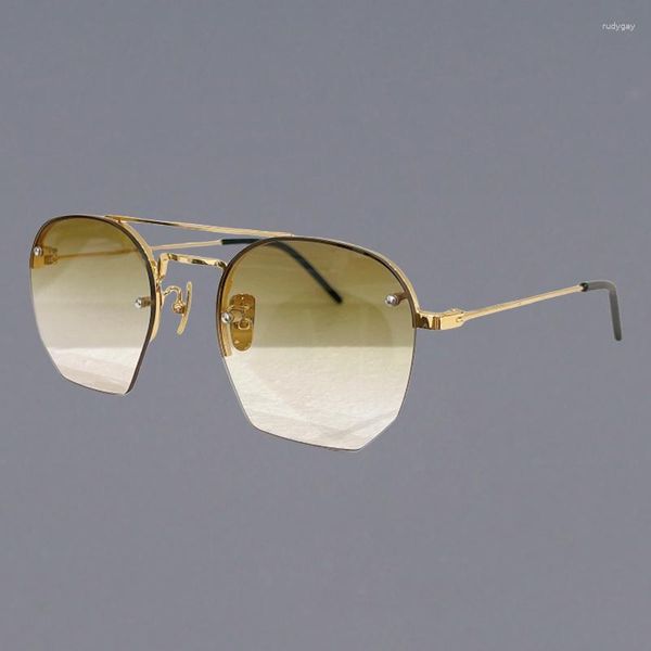 Gafas de sol SL422 Semi-Rimless Polygon Woman Titanium 2023 Royal Eyewear Double Bridge Gafas de sol para hombre Lentes transparentes