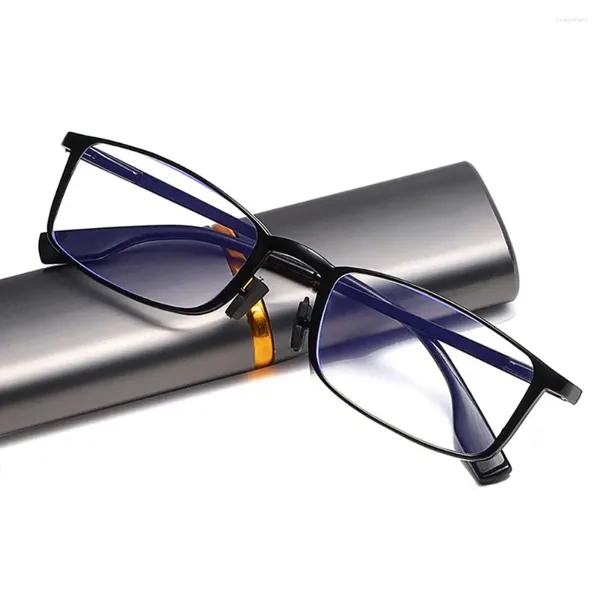 Lunettes de soleil Lunettes de lecture minces anti-lumière bleue avec étui à tube à clip pour stylo Lecteurs portables Mini lunettes compactes Force 1.0- 4.0