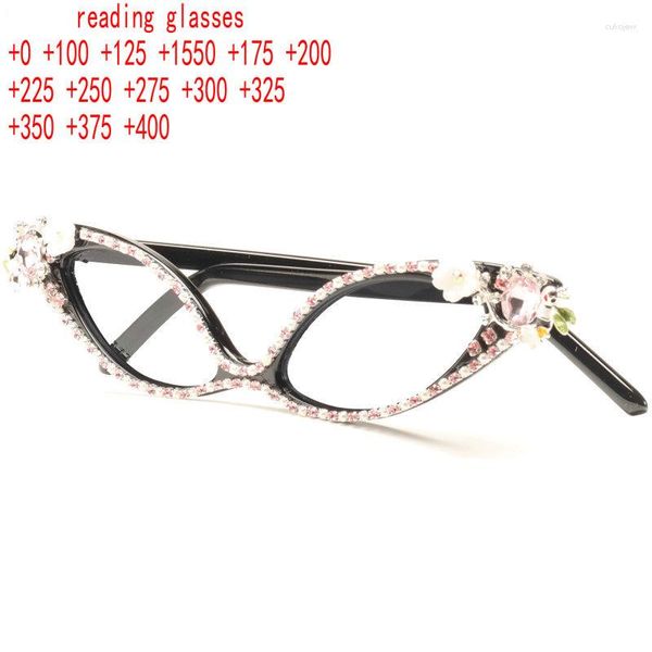 Lunettes de soleil petit cadre oeil de chat Bling strass lunettes de lecture pour femmes lumière bleue bloquant lecteur ordinateur cristal lunettes XN