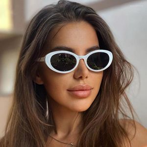 Gafas de sol pequeñas, ovaladas, blancas, para mujer, simples, Retro, Vintage, de diseñador, redondas, gafas de sol clásicas de verano, gafas de moda