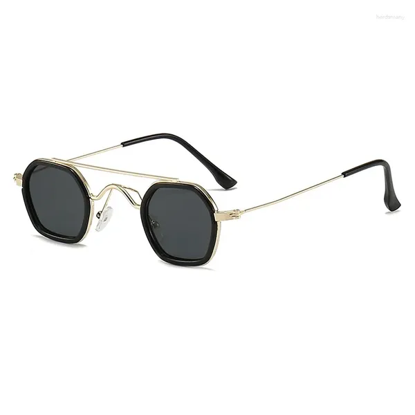 Lunettes de soleil rétro Double faisceau polygone carré pour femmes, nuances de luxe UV400 pour hommes Punk