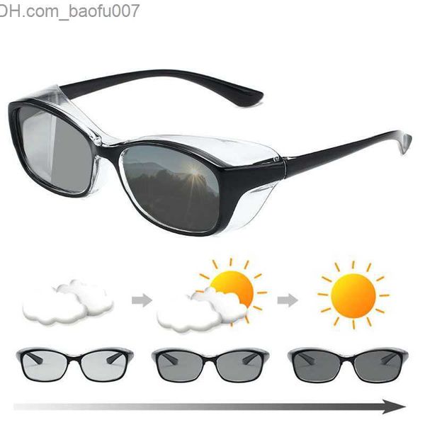 Lunettes de soleil Petites lunettes de sécurité polarisées carrées à changement de couleur avec lunettes latérales anti-éclaboussures verres photoélectriques à changement de couleur Z230717