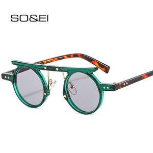 Lunettes de soleil SO EI Fashion Small Round Punk Lunettes de soleil Femmes Retro Clear Ocean Gradient Lens Shades UV400 Men Double Color Rivets Lunettes de soleil 230511