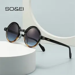 Lunettes de soleil SOEI Ins Fashion Round Femmes Rétro Marque Designer Gradient Shades UV400 Hommes Tendance Punk Rivets Lunettes de soleil