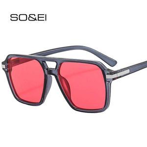 Gafas de sol SO EI Gafas de sol cuadradas retro de doble puente para hombres Gafas de sol con espejo degradado UV400 Gafas de sol amarillas azules de tendencia para mujer J240330