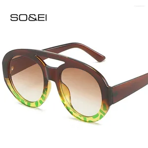 Lunettes de soleil SOEI Vintage Double ponts femmes rondes motif de mode dégradé nuances UV400 hommes tendance Punk lunettes de soleil