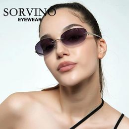 Lunettes de soleil Sorvino Y2K ovale pour femmes hommes rétro vintage 90S Sortie de soleil fraîche sans bord