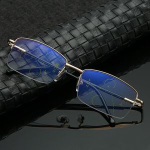 Zonnebril Lente Scharnier Metalen Progressieve Multifocale Leesbril Mannen Anti Blauw Licht Presbyope Aluminium Frame Zwart Dichtbij En Ver