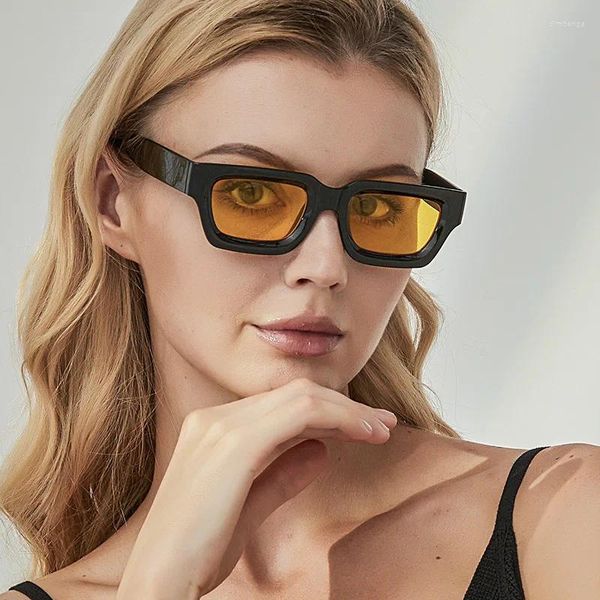 Lunettes de soleil monture carrée noir jaune pour hommes femmes classique à la mode lunettes de soleil rétro vintage rectangle lunettes nuances