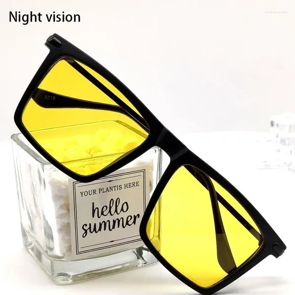 Lunettes de soleil carrées polarisées pour hommes et femmes, verres de Vision nocturne, lentille jaune, Anti-éblouissement, pour la conduite, UV400