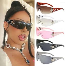 Lunettes de soleil Star Y2K Galsses Rimless Pentagram Decoration Femmes Sports Sports Style Eyewear Outdoor V4M0