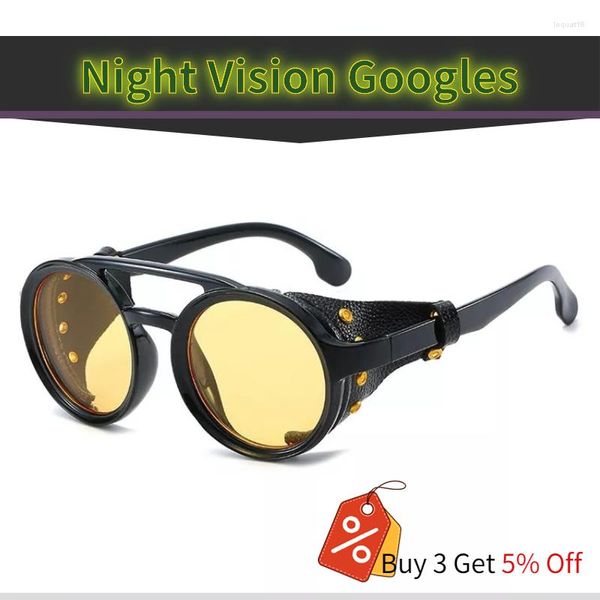 Gafas de sol Steampunk Night Vision Googles Hombres Punk Diseño de marca redonda Retro Doble puente Parabrisas Gafas de conducción Gafas