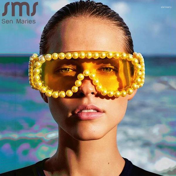 Lunettes de soleil Steampunk surdimensionnées avec perles pour femmes et hommes, mode luxe, grandes montures, lunettes de soleil pour dames des années 2000, UV400