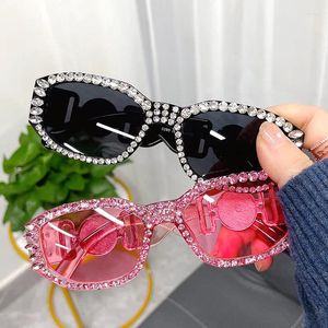 Lunettes de soleil Steampunk Rectangle Femmes Strass Lunettes de soleil De luxe Vintage Diamant Femme Lunettes Dames Rose Nuances Oculos