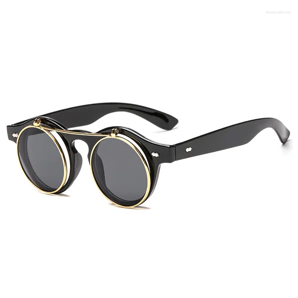 Gafas de sol Steampunk Retro Steam Punk Eye Glasses Flip Up Fashion Leopard 2023 Hombres Mujeres Round Sun