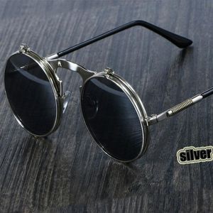 Zonnebril Steampunk Ronde Vrouwen Mannen Metalen Vintage Filp Circulaire Dubbele Lens Zonnebril Stijl Cirkel Shades Gafas De Sol UV400Sunglasses