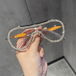 Gafas de sol Steampunk, gafas de sol para mujer, gafas de lujo con diamantes de imitación para mujer con montura, lentes transparentes, 230516