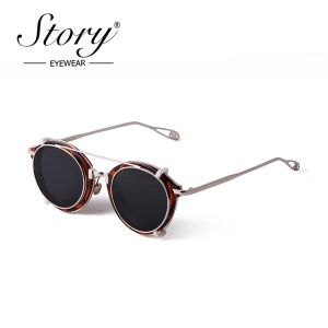 Lunettes de soleil Story Clip steampunk vintage sur les lunettes de soleil Men 2020 Fashion Classic Leopard Metal Round Round Rougable Lens Flip Lens Sun Glasses S1810