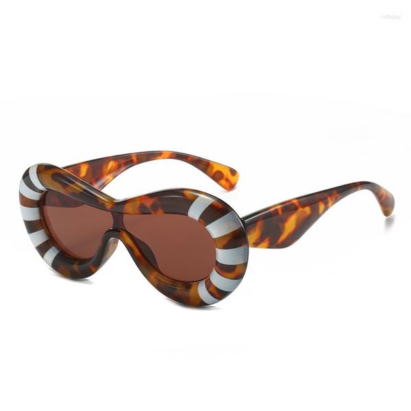 Lunettes de soleil Stripe Ovale One Piece Femmes Rétro Marque Designer Bonbons Couleur Nuances UV400 Hommes Tendance Rouge Bleu Lunettes de Soleil