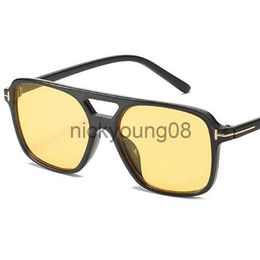 Lunettes de soleil lunettes de soleil surdimensionnées carrées femmes hommes grand cadre T décoration conduite lunettes Vintage noir jaune lunettes de soleil UV400 lunettes de soleil lunettes de soleil x0710