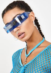 Occhiali da sole Super Large Futuristic Oversize Shield Visor Flat Top Specchiato Mono Lens Fashion Lady FML