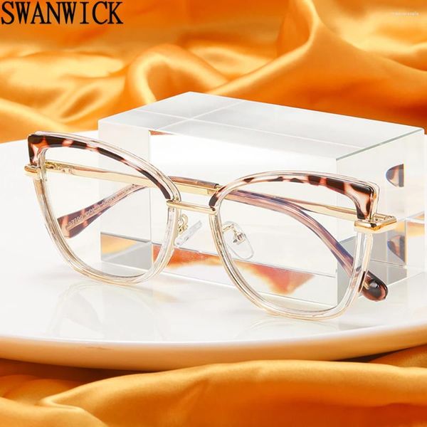 Lunettes de soleil Swanwick Cat Eye Lunettes Cadre Pour Femmes Optique Métal Lunettes Anti Bleu Lumière Femelle Noir Rose Clair Lentille TR90 Tendance