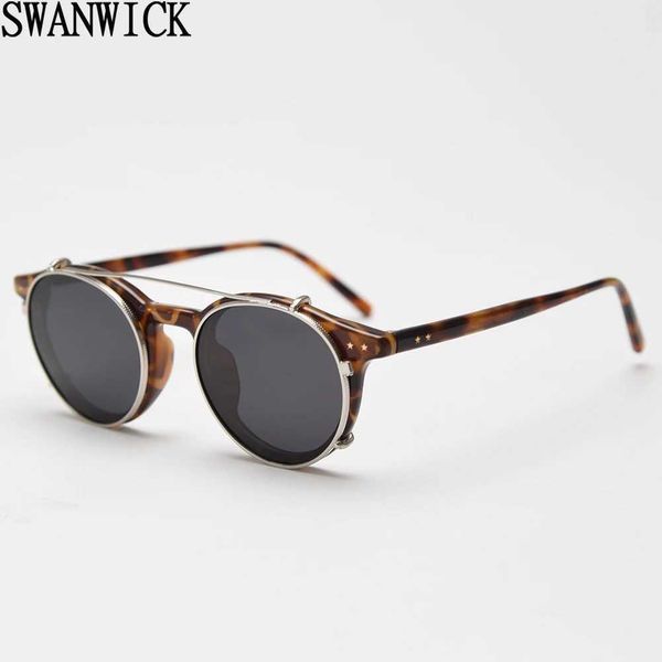 Lunettes de soleil Swanwick lunettes de soleil ovales rétro pour hommes CP acétate clip sur lunettes de soleil rondes polarisées femmes TR90 noir léopard style d'été YQ240120