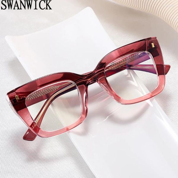 Lunettes de soleil Swanwick Lunes Eyes de chat épais anti-bleu TR90 Cadre carré Faire Fashion Brown Brown CP CETATE CARRE