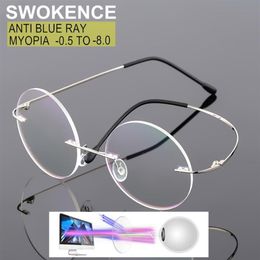 Lunettes de soleil SWOKENCE contre Blue Ray Rimless Prescription Myopie Lunettes -0 5 à -8 0 Hommes Femmes Cadre rond Spectacle à courte vue2634