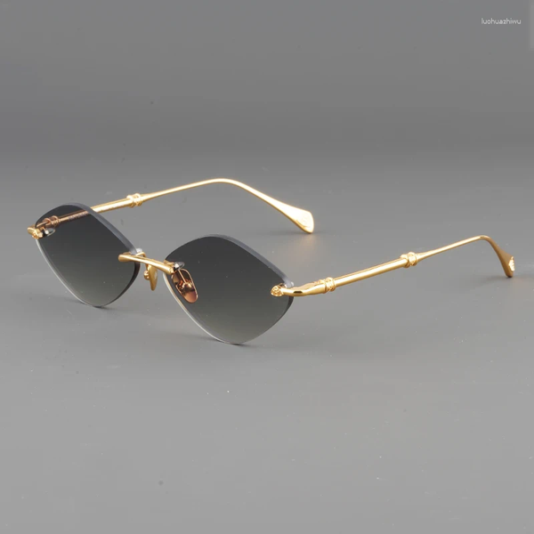 Gafas de sol The Baby Men Rhombus Rimless Mujer Alta Calidad Vintage Hecho a mano Diseñador de lujo Marca original Anteojos