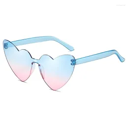 Lunettes de soleil fines en forme de cœur pêche, couleur gelée, sans cadre, une pièce, yeux bonbons