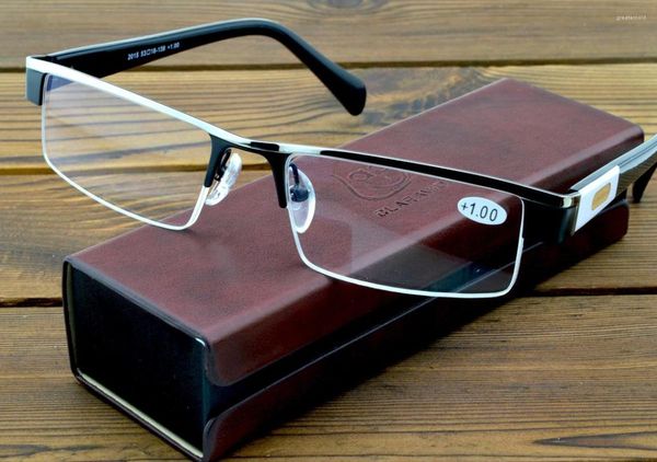 Gafas de sol Aleación de titanio Hombres Lujo con caja de Pu Oficial Caballero Solo gafas de lectura 0,75 1 1,25 1,5 1,75 2 2,5 2,75 a 4