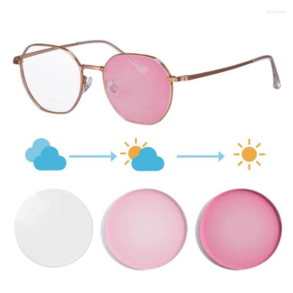 Lunettes de soleil Lunettes en titane Monture Femmes Lunettes pochromiques Myopie Prescription Diopter 1.5