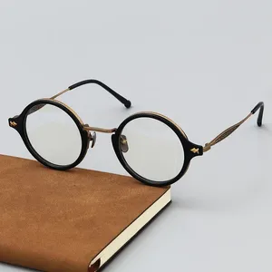 Zonnebril Titanium Ronde Brillen Frame Mannelijke Anti Blauw Licht Leesbril Mannen Vintage Recept Frames Schildpad Bril