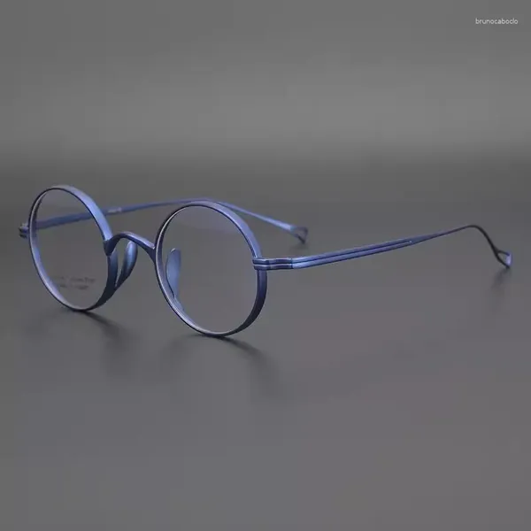 Gafas de sol de titanio para hombre y mujer, anteojos redondos pequeños y redondos para miopía, montura de gafas Vintage, gafas graduadas ópticas para hombre, color negro, azul y plateado